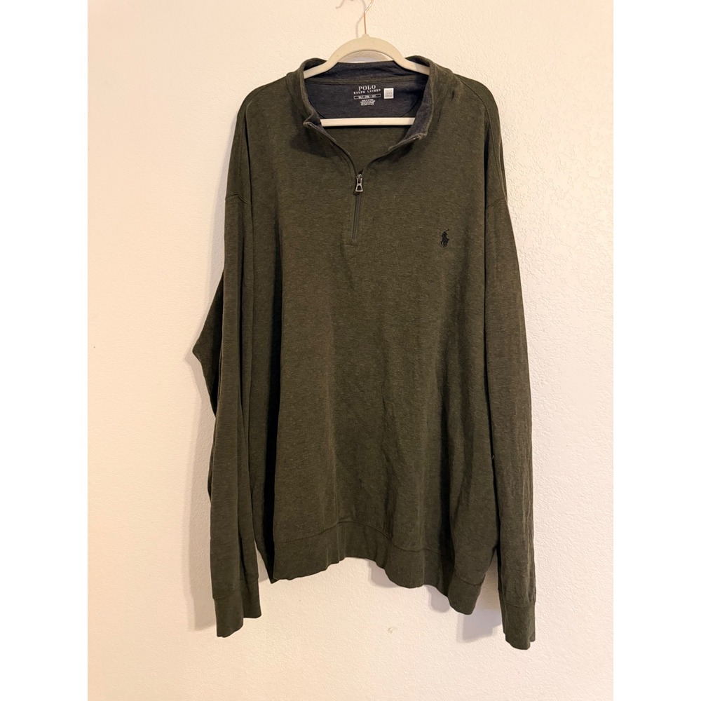 Polo Ralph Lauren Mens 3XLT Olive Green Quarter Zip Long‎ Sleeve Pullover Shirt